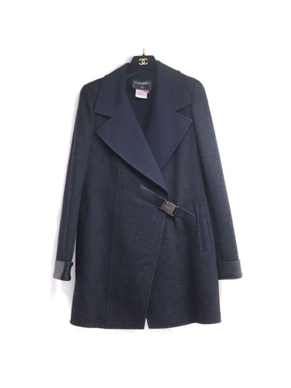 Chanel Wrap Coat Gray Navy 38